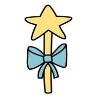 Doodle sticker magic wand star with bow vector