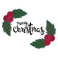 Holly berry and leaf Christmas corner with lettering vector