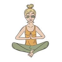 Doodle sticker girl relaxes and meditates vector