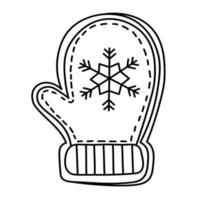 Christmas gingerbread cookie mitten with snowflake, linear style vector