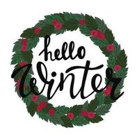 Christmas wreath of holly berries and leaves with lettering vector