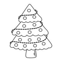 Doodle Christmas tree with a pattern for decoration, design of cards, invitations vector