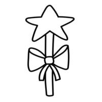 Doodle sticker magic wand star with bow vector