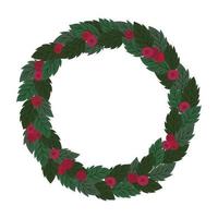 Christmas wreath of holly berries and leaves vector