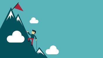 Animated Male Character Climb a Mountain to The Sky. Describe a success process in his business goal. video