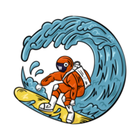 surfing astronout hand teckning illustration png