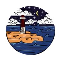 Starry Night Ocean Hand Drawing Illustration png