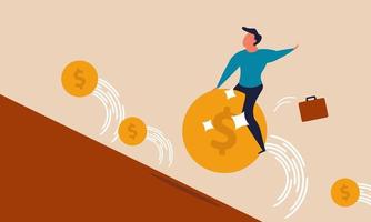 Dollar opportunity and saving earning for business. Income coin and strategy direction for man vector illustration concept. Success target for people and idea leader. Career dream and finance startup