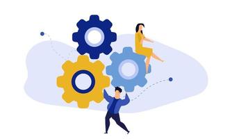 Employee leader building virtual business in action illustration. Career success development grow vector allocation. Future forward teamwork character. Online work global cooperation efficient