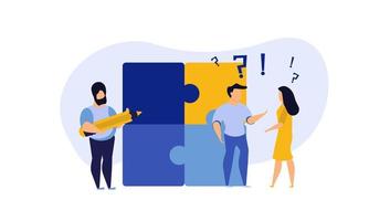 Puzzle team work vector illustration concept partner. Partnership teamwork business people collaboration together vector design. Concept jigsaw part solution group connect. Cooperation strategy idea