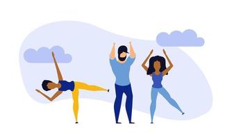 logro ejercicio plano salud cuerpo mente vector concepto ilustración. persona de postura multitarea de oficina. fondo de dibujos animados de fitness deportivo. estilo de vida armonía yoga meditar zen. entrenamiento de pose