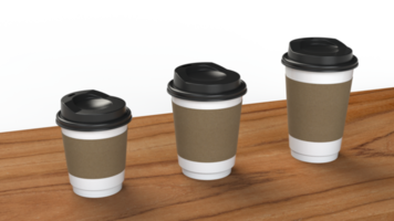 xícara de café de papel de renderização 3D na mesa de madeira png