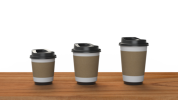 xícara de café de papel de renderização 3D na mesa de madeira png