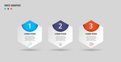 vector de plantilla de diseño infográfico de forma hexagonal empresarial con iconos y 3 opciones o pasos. se puede utilizar para diagramas de proceso, presentaciones, diseño de flujo de trabajo, pancarta, diagrama de flujo, gráfico de información