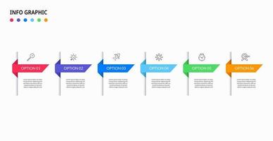 plantilla de negocio de diseño infográfico vectorial con iconos y 6 opciones o pasos. se puede utilizar para diagramas de proceso, presentaciones, diseño de flujo de trabajo, pancarta, diagrama de flujo, gráfico de información vector