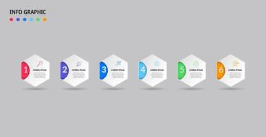 plantilla de negocio de diseño infográfico vectorial con iconos y 6 opciones o pasos. se puede utilizar para diagramas de proceso, presentaciones, diseño de flujo de trabajo, pancarta, diagrama de flujo, gráfico de información vector