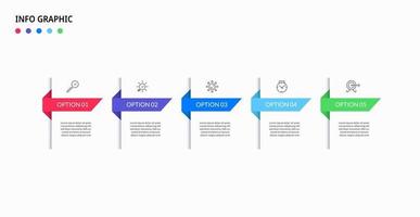 plantilla de negocio de diseño infográfico vectorial con iconos y 5 opciones o pasos. se puede utilizar para diagramas de procesos, presentaciones, diseño de flujo de trabajo, pancartas, diagramas de flujo, gráficos de información vector