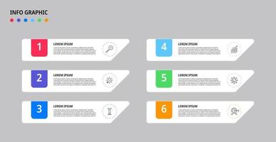 plantilla de negocio de diseño infográfico vectorial con iconos y 6 opciones o pasos. se puede utilizar para diagramas de proceso, presentaciones, diseño de flujo de trabajo, pancarta, diagrama de flujo, gráfico de información vector