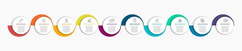 plantilla de negocio de diseño infográfico vectorial con iconos y 10 opciones o pasos. se puede utilizar para diagramas de proceso, presentaciones, diseño de flujo de trabajo, pancarta, diagrama de flujo, gráfico de información vector