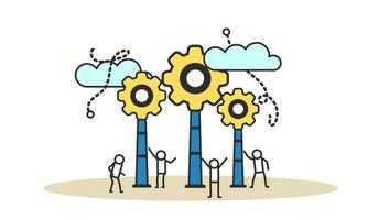Idea work with gear concept business creative illustration. Man and woman design success innovation team office. Project development banner partnership. Imagination cooperation network process vector