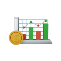 Graphique financier de rendu 3d isolé utile pour la conception des affaires, de la monnaie, de l'économie et des finances png