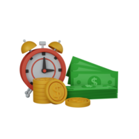 Tempo de renderização 3D é dinheiro isolado útil para negócios, moeda, economia e design de finanças png