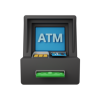 Cajero automático de representación 3d aislado útil para el diseño de negocios, moneda, economía y finanzas png