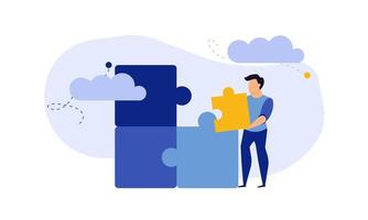 Puzzle team work vector illustration concept partner. Partnership teamwork business people collaboration together vector design. Concept jigsaw part solution group connect. Cooperation strategy idea