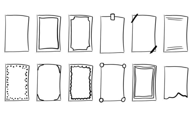 Draw frame box and hand drawn sketch border. Square handdrawn boarder brush doodle vector illustration. Outline ink scrawl and line scribble rectangle. Cute decorative design rectangular drawing set