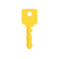 Key security vector icon door. House lock and safe home protection. Metal sign privacy secure. Gold silhouette isolated white and shape business access. Simple yellow tool for padlock and shiny sign