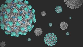 concepto v14 La animación 3d del coronavirus conocido como sars-cov-2 se ve microscópicamente y se detalla en microscopio electrónico