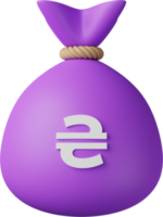 ilustração 3d de saco de dinheiro roxo hryvnia png