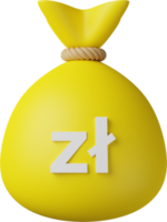 ilustração 3d de zloty de saco de dinheiro amarelo png