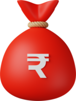 ilustração 3d de rúpia de saco de dinheiro vermelho png