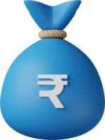 bolsa de dinero azul rupia ilustración 3d png