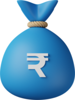 Blue Money Bag Rupee 3D Illustration png