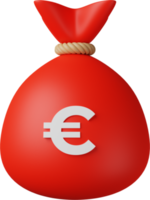 ilustração 3d de euro de saco de dinheiro vermelho png