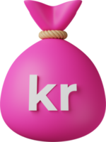 Pink Money Bag Krona 3D Illustration png