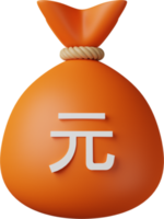 sac d'argent orange yuan illustration 3d png