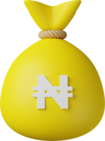 saco de dinheiro amarelo naira ilustração 3d png