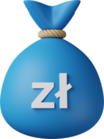 blauw geld zak zloty 3d illustratie png