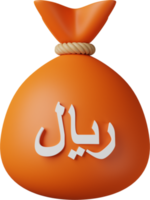 Orange Money Bag Riyal 3D Illustration png