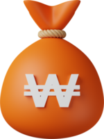 Orange Money Bag Won 3D Illustration png