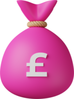 Pink Money Bag Pound 3D Illustration png
