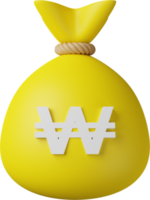 Yellow Money Bag Won 3D Illustration png