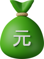 illustration 3d de sac d'argent vert yuan png
