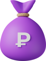 Purple Money Bag Ruble 3D Illustration png