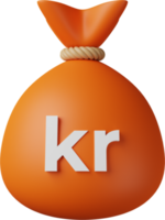 bolsa de dinero naranja krona ilustración 3d png