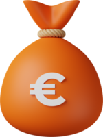 bolsa de dinero naranja euro ilustración 3d png