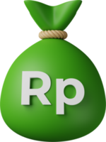 bolsa de dinero verde rupia ilustración 3d png